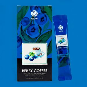 Caja y sobre individual de Berry Coffee HGW, café soluble funcional para preparar bebida instantánea.