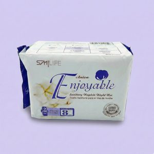 Toallas Sanitarias nocturnas Smilife Enjoyable empaque azul para uso de noche.